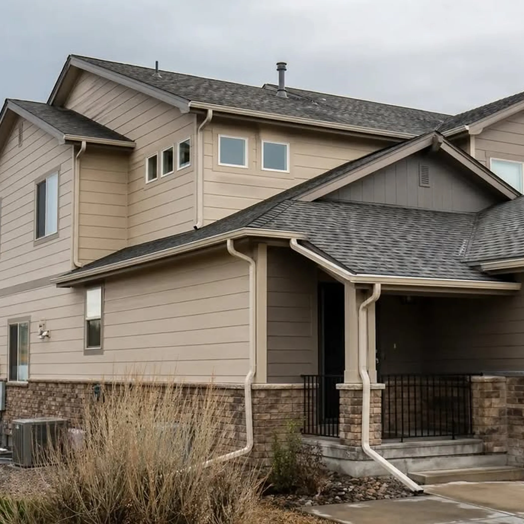 house roof with gutters and drainage